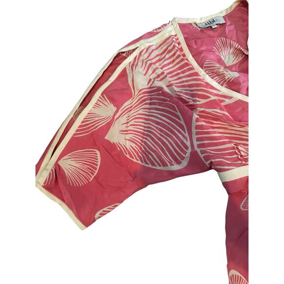 Vintage Tibi Women's Pink White Silk Printed Wrap Blouse Top Size 0 - Picture 3 of 13